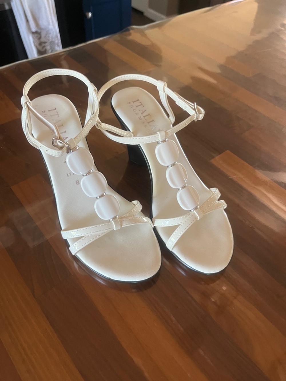 Women's Cream T-Strap Heel Sandals